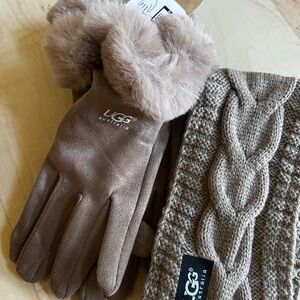 NWT Stay Warm & Look Chic UGG Tan Headband & velvety soft Gloves Set
